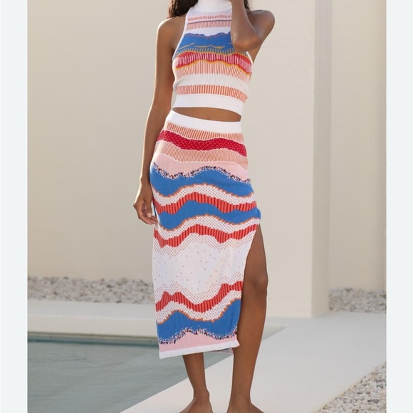 Anthropologie Colorful Striped Knit Midi skirt  size L Large beachy coastal boho - Picture 5 of 5